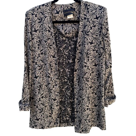 Just In Thyme Vintage Womens Leaf Pattern Brocade Cuff Sleeve Open Front Blazer - Picture 1 of 9